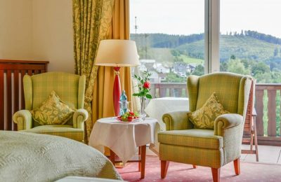 Zwei gemütliche Sessel in einem Zimmer vor dem Balkon