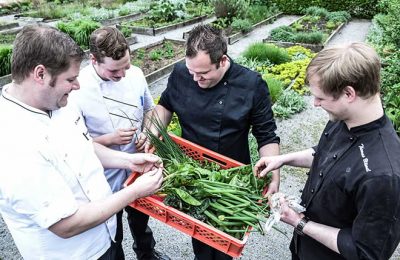 Küchenteam mit frischem Gemüse