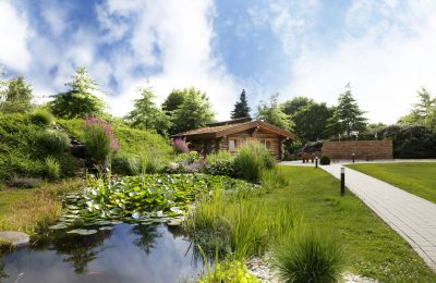 Außensauna im Garten in Blockhütte