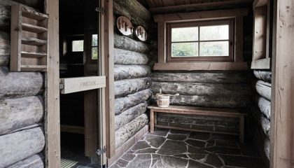 Eingang zur Sauna in der Blockhütte