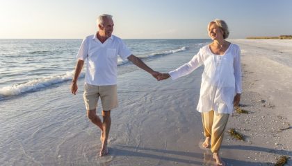 Elbstrandwoche Paar spaziert Hand in Hand am Strand