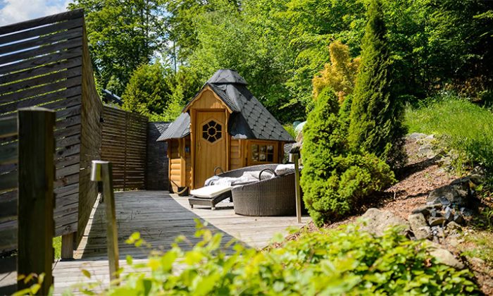 Blockhaus Sauna im Garten
